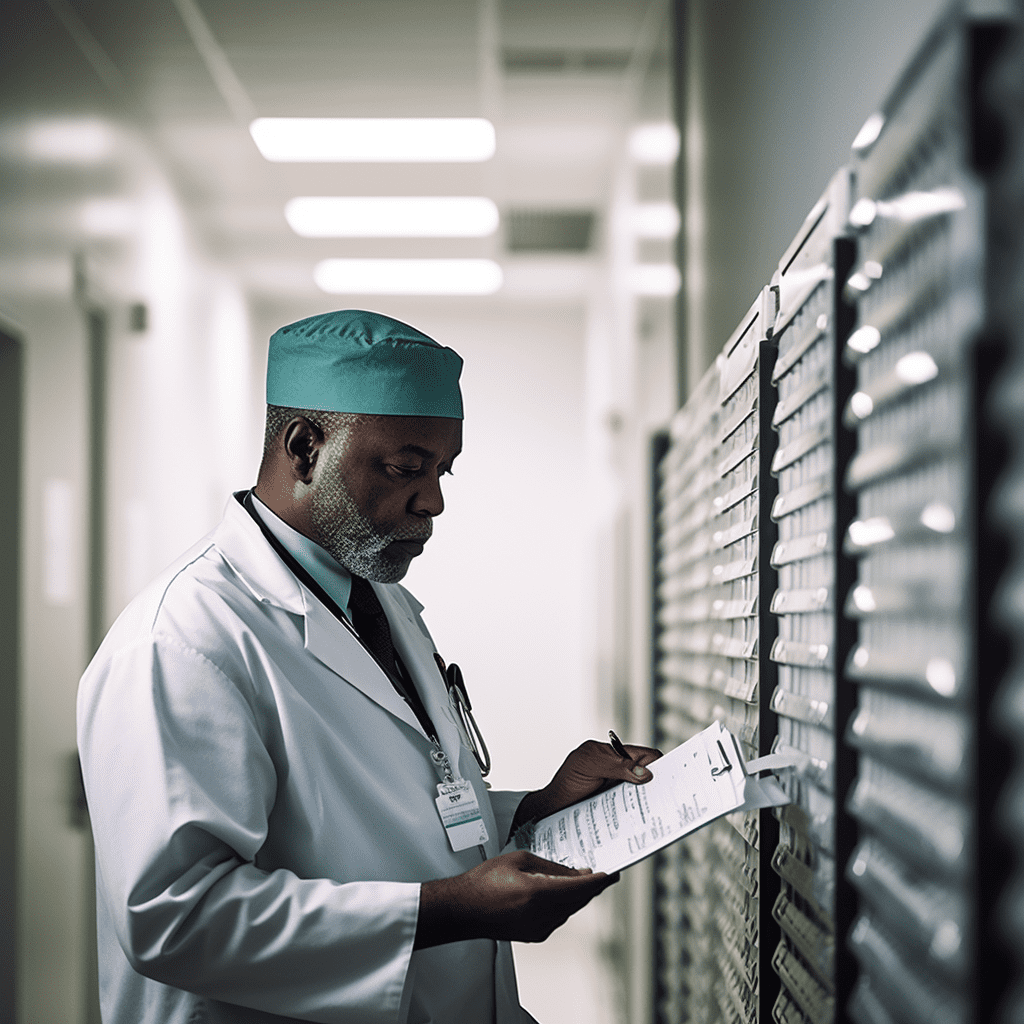 Un médico leyendo el historial de un paciente