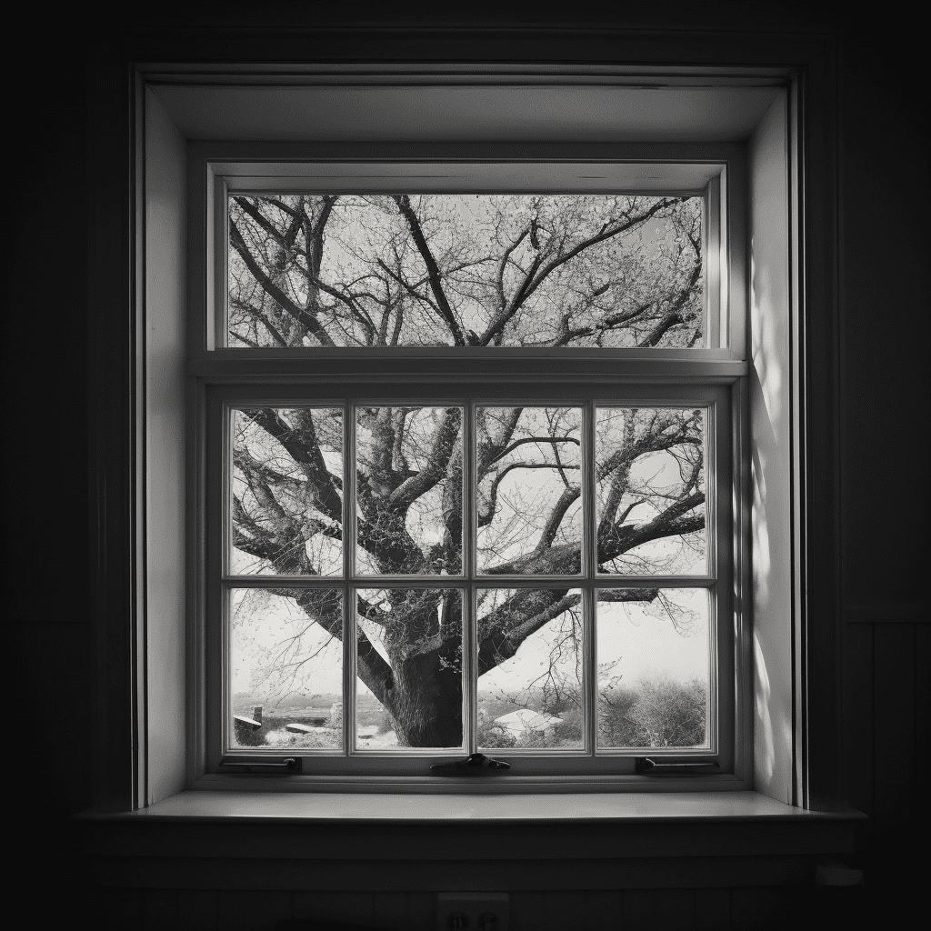 Mirando un árbol a través de una ventana cerrada