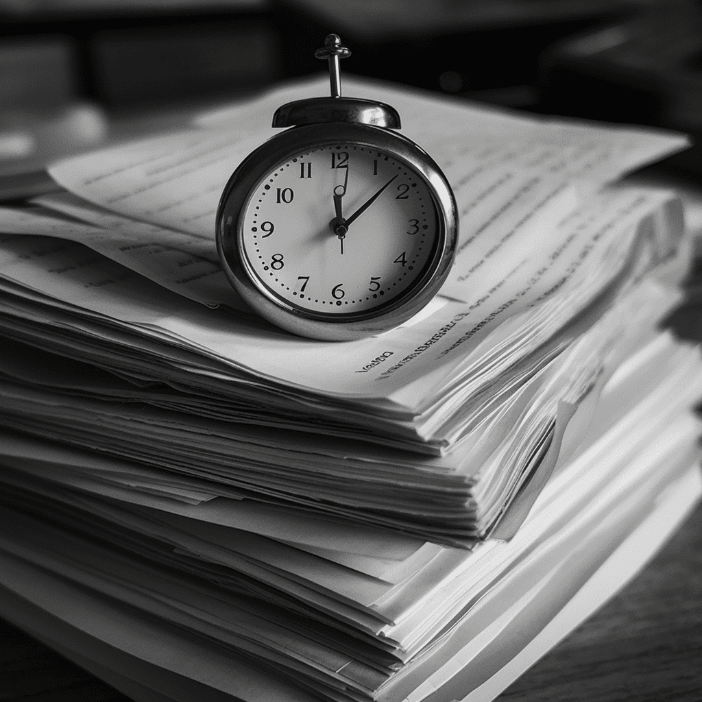 clock on the papers grayscale