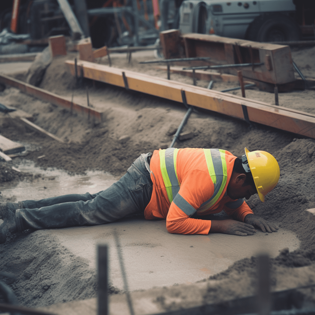 A person appears to have fallen in a construction site