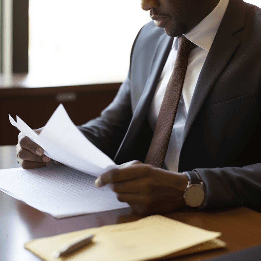 A lawyer reviewing documents