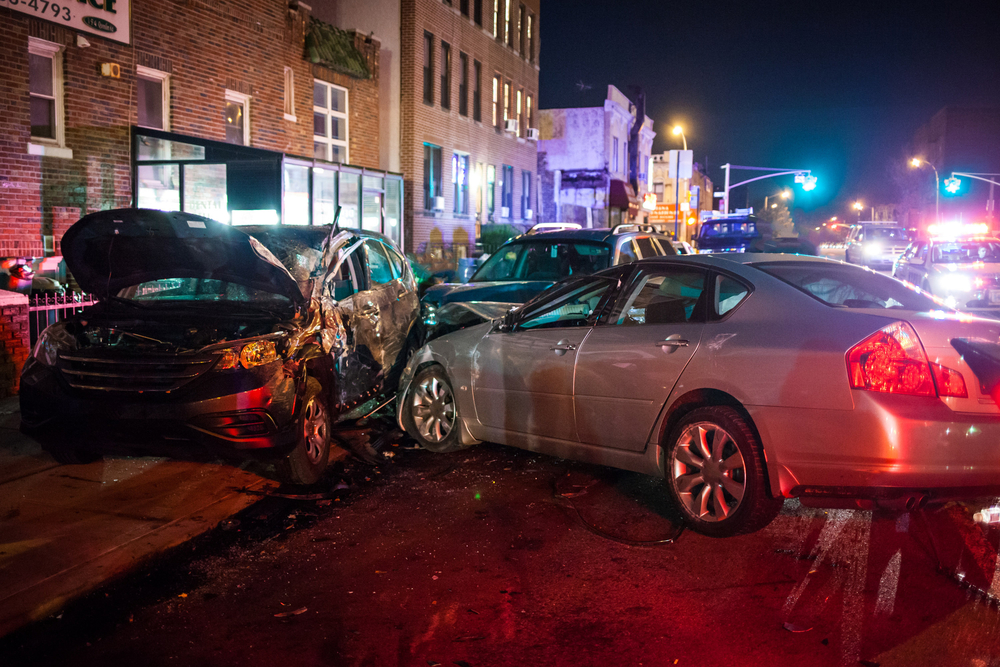 Multiple car crash night city emergency severe damage